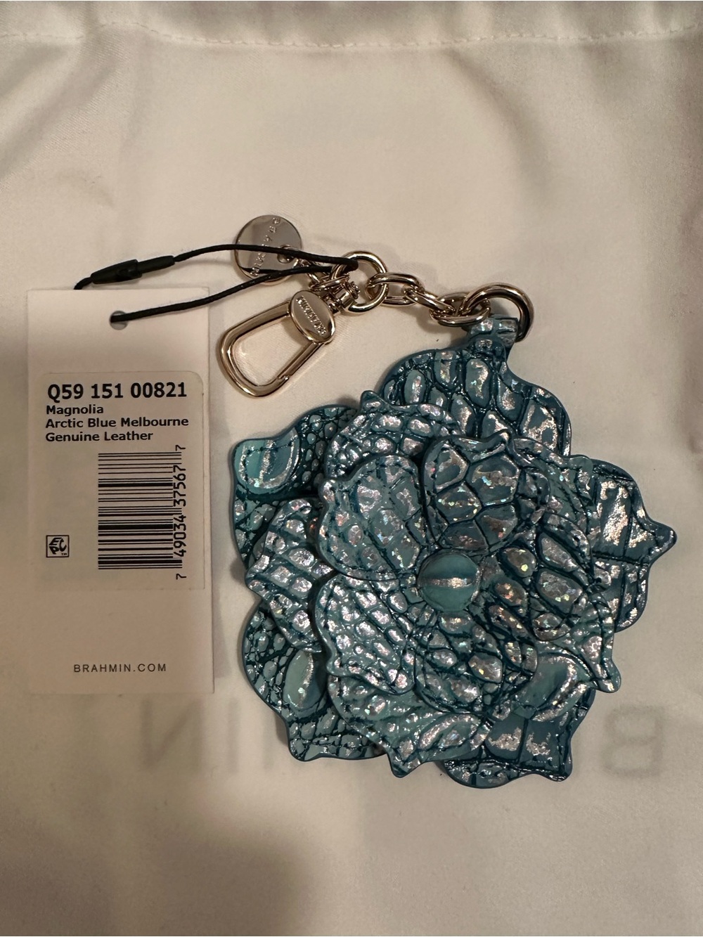 Brahmin Arctic Blue  Magnolia....Teal Croc-Embossed Floral Key Charm